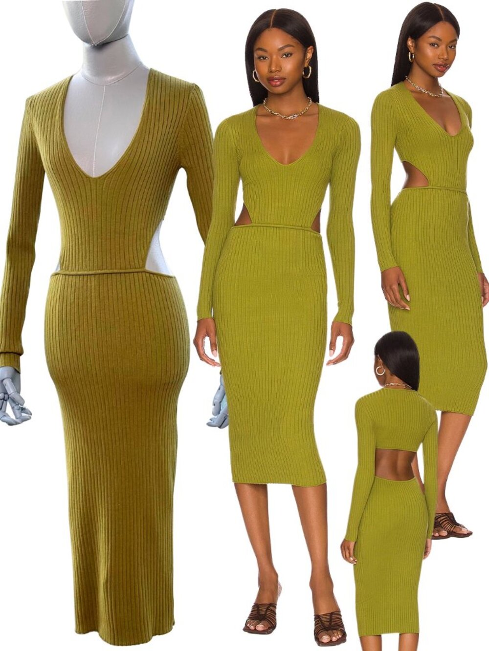 🆕 CAMILA COELHO 🧿 NWOT Rosabella Knit Midi Dress, Olive - Sz S